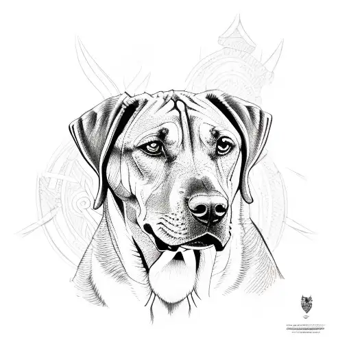 rhodesian ridgeback, line drawing, back and head tattoo design idea