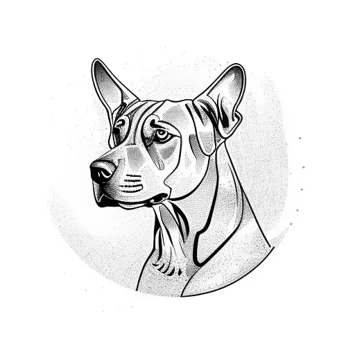 rhodesian ridgeback, line drawing, sat down looking over the shoulder tattoo design idea