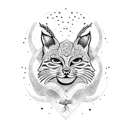 A bobcat stealthily climbing a tall tree tattoo design idea