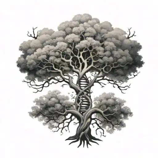 tree with dna strand intertwined tattoo design idea