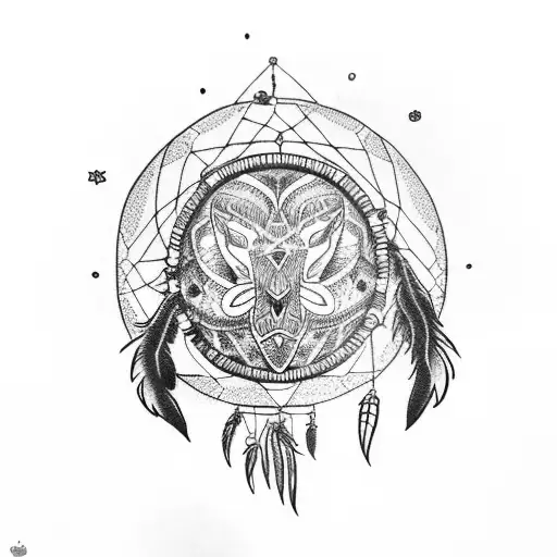 Dreamcatcher with a sleeping wolf tattoo design idea