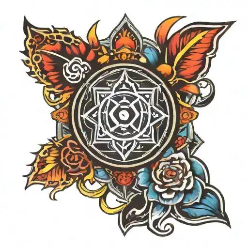 unk symbol with all chakra symbols tattoo design idea