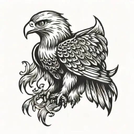 Make a sketch of a large eagle with its wings spread and its head turned to the left. tattoo design idea