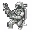 Create a tattoo of a pixelated astronaut playing a guitar in a gaming-inspired setting tattoo design idea