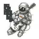 Create a tattoo of a pixelated astronaut playing a guitar in a gaming-inspired setting tattoo design idea
