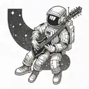 Create a tattoo of a pixelated astronaut playing a guitar in a gaming-inspired setting tattoo design idea