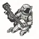 Create a tattoo of a pixelated astronaut playing a guitar in a gaming-inspired setting tattoo design idea