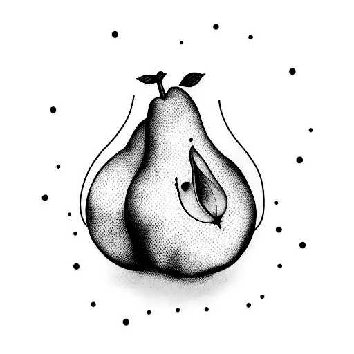 A blackwork tattoo of a pear with the number 90 incorporated into its design tattoo design idea