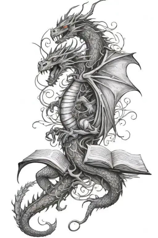 Dragon, flies out the magic book tattoo design idea