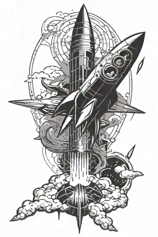 A rocket launching into a magical portal tattoo design idea