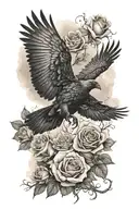 raven fighting with a dove, cloud and storm, roses at the bottom tattoo design idea
