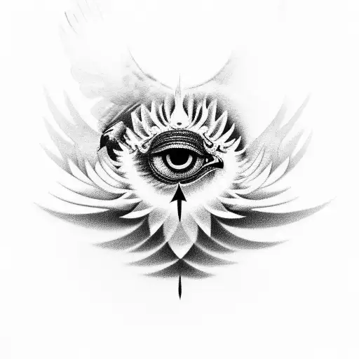 A black-grey tattoo of a hawk's eye surrounded by intricate geometric patterns, symbolizing personal safety and awareness tattoo design idea