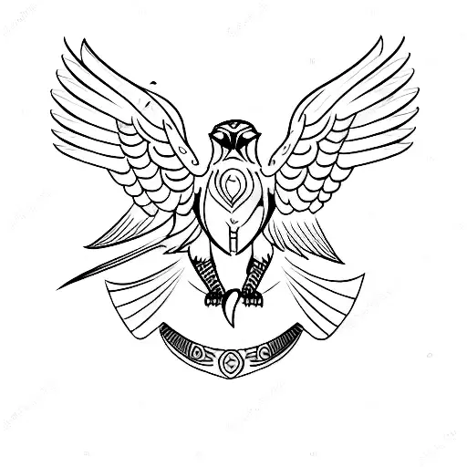 A line-art-style tattoo of a hawk perched on a shield, symbolizing personal safety and protection tattoo design idea