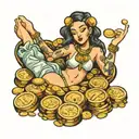girl laying on golden coins tattoo design idea