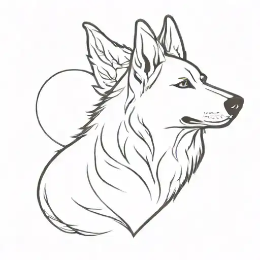 white swiss shepherd head in a heart tattoo design idea