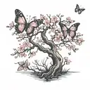 leafless tree, butterfly, cherry blossom tree tattoo design idea
