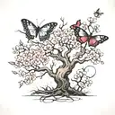 leafless tree, butterfly, cherry blossom tree tattoo design idea