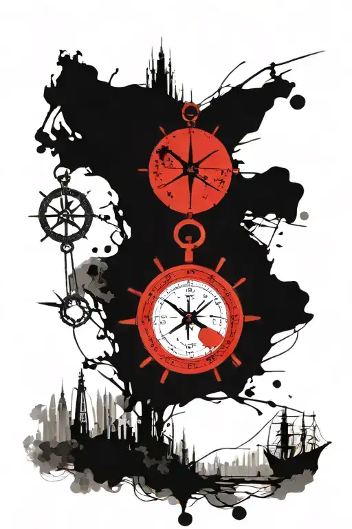 Pocket watch compass world map anchor tattoo design idea