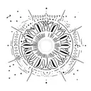 A celestial minimalist tattoo featuring stars forming a biblical verse against a backdrop of a stunning sunset tattoo design idea