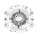 A celestial minimalist tattoo featuring stars forming a biblical verse against a backdrop of a stunning sunset tattoo design idea