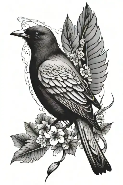 blackbird singing tattoo design idea