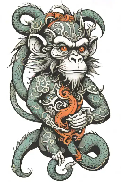 monkey and dragon wrapped tattoo design idea