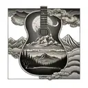 A mystical Led Zeppelin inspired tattoo featuring a mountain range and a guitar silhouette tattoo design idea