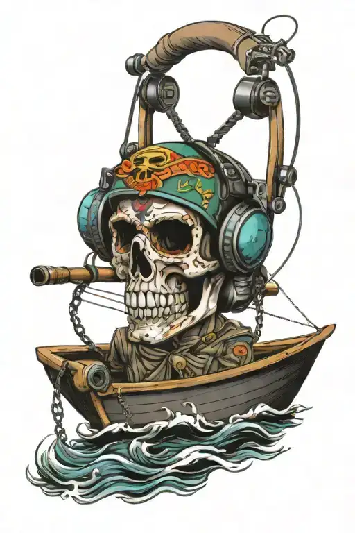 army boat mexican skull wearing headphones tattoo design idea