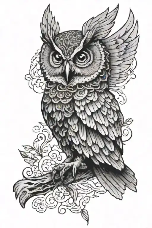 mexican owl wings spread wide open wings tattoo design idea