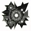 Sun, sky, cloud background black and white, dot shading  tattoo design idea