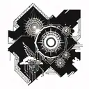 Sun, sky, cloud background black and white, dot shading  tattoo design idea