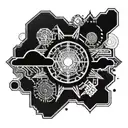 Sun, sky, cloud background black and white, dot shading  tattoo design idea