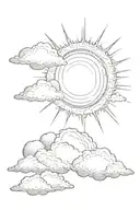 Sun, sky, cloud background black and white, dot shading  tattoo design idea