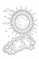 Sun, sky, cloud background black and white, dot shading  tattoo design idea