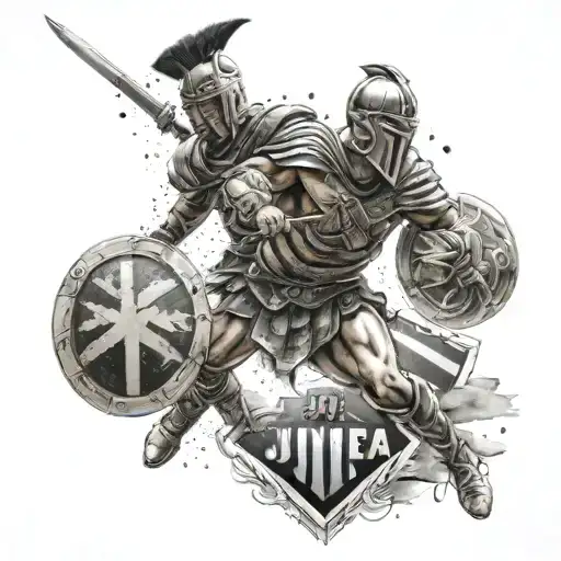 gladiator warrior battling with juventus fc shield tattoo design idea