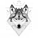 tribal wolf with three triangles embedded into the design. The first of the 3 triangles is fully shaded in black. tattoo design idea
