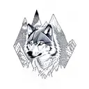 A blackwork tattoo of a mountain landscape with a wolf silhouette blending into the scenery tattoo design idea