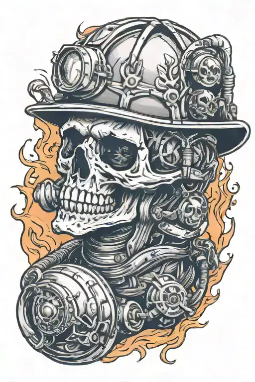Firefighter skull with helmet tattoo design idea