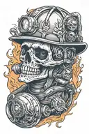 Firefighter skull with helmet tattoo design idea