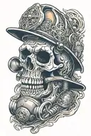 Firefighter skull with helmet tattoo design idea