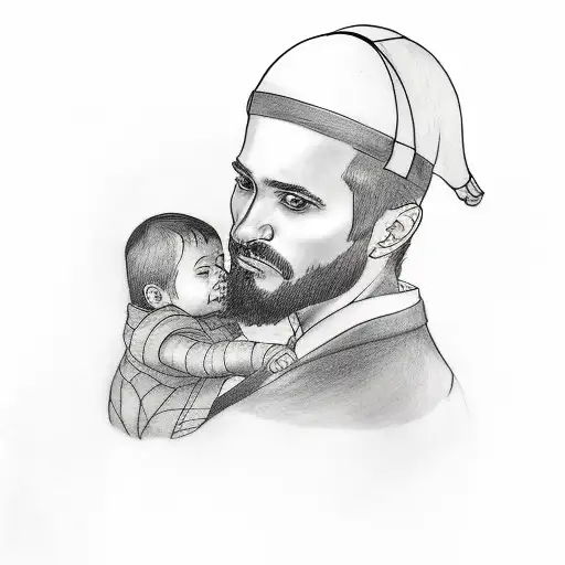 A tattoo of a father holding his child tattoo design idea
