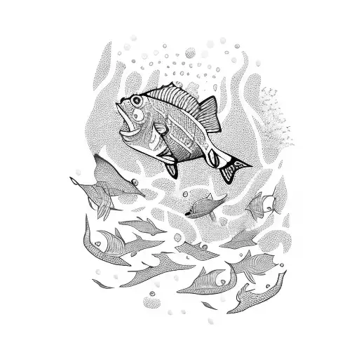 A scuba diver playing guitar underwater surrounded by colorful fish tattoo design idea