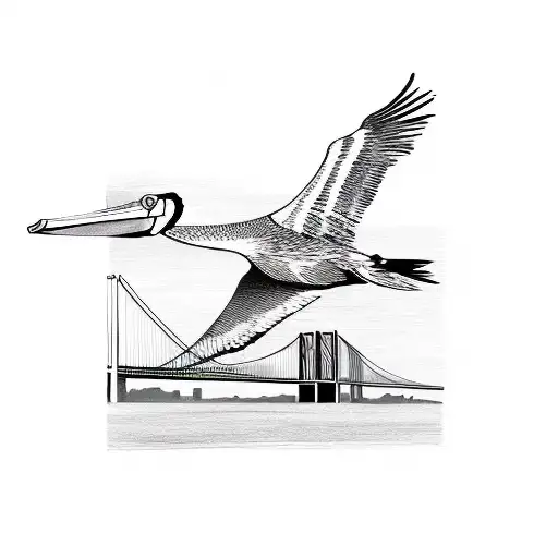 A pelican flying over the Verrazano bridge tattoo design idea