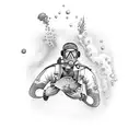 A scuba diver playing guitar underwater surrounded by colorful fish tattoo design idea