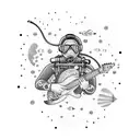 A scuba diver playing guitar underwater surrounded by colorful fish tattoo design idea
