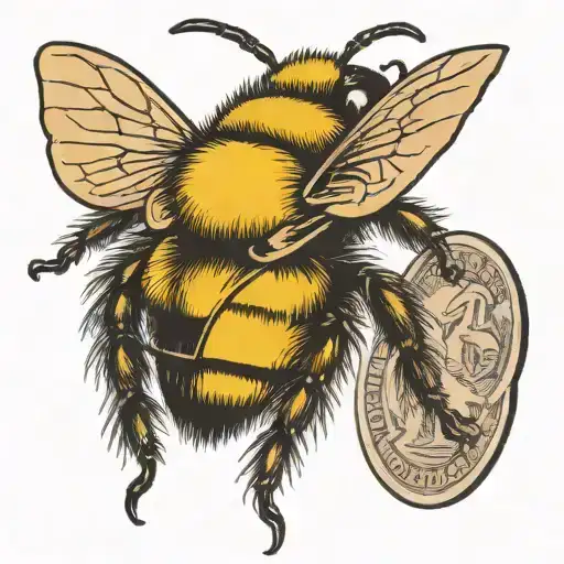 Bumblebee sitting  on top of a penny tattoo design idea