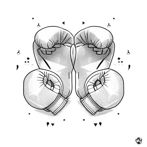 A pair of boxing gloves hanging from a mountain peak, with musical notes swirling around them tattoo design idea