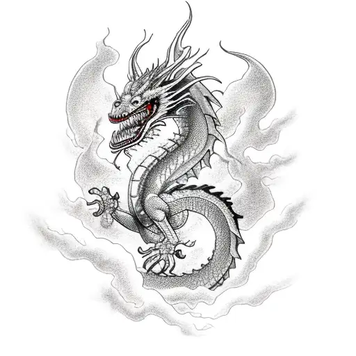 Dragon in a thunderstorm with lightning tattoo design idea