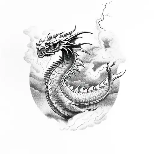 Dragon in a thunderstorm with lightning tattoo design idea
