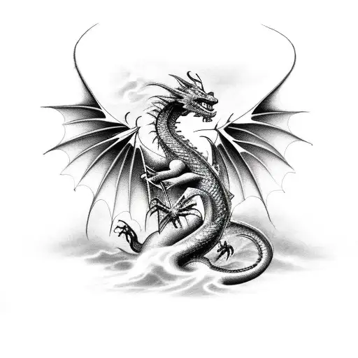 dragon in a storm with lightninh tattoo design idea